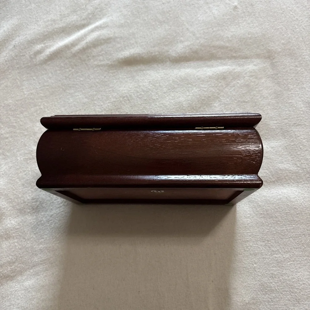 Vintage Wood Floral Tapestry Jewelry Box with Removeable Tray‎ Mirror 8x3.5x5